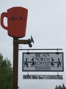 Highway sign to Bean North Coffee